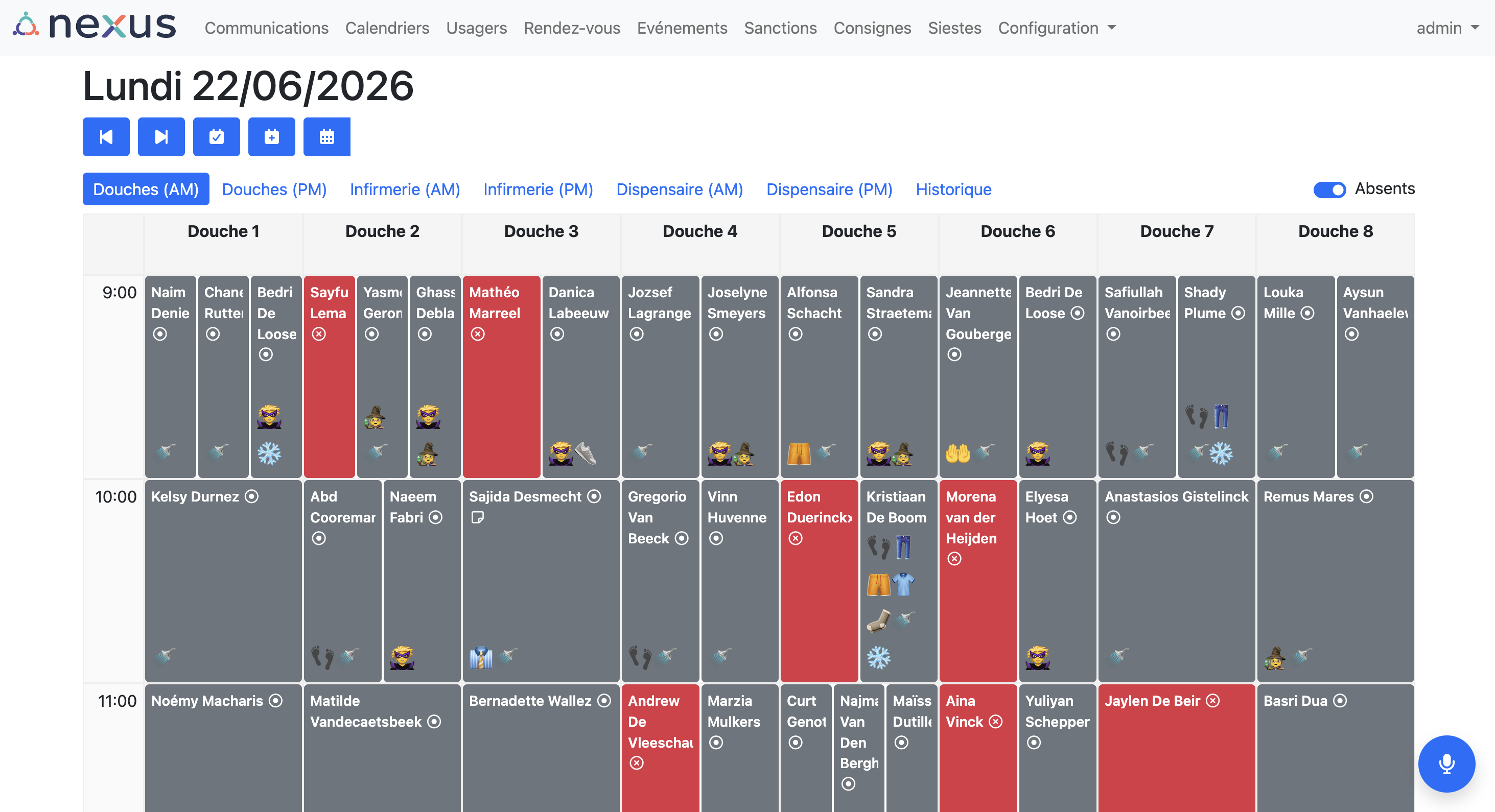 Calendrier hébergement